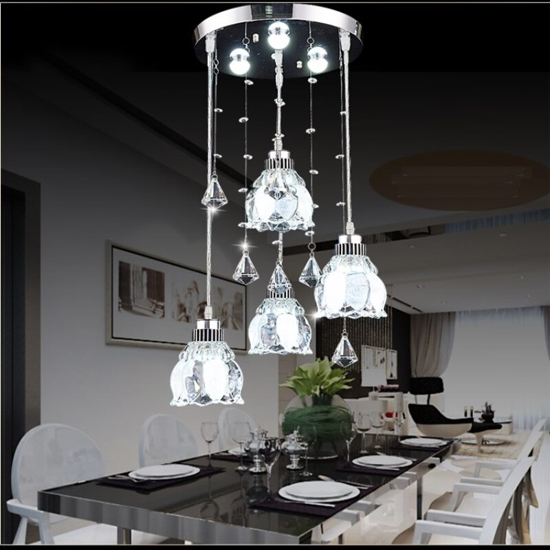 Dutti D0009 LED Chandelier Three European-style Restaurant lights Crystal dining room chandelier modern minimalist creative single head bar lamp Lotus disc 4 head