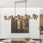 Dutti D0015 LED chandelier kitchen island Post-modern creative art personality lighting luxury metal model room lamp led living room showroom bar Pendant Light10 head golden body transparent lampshade